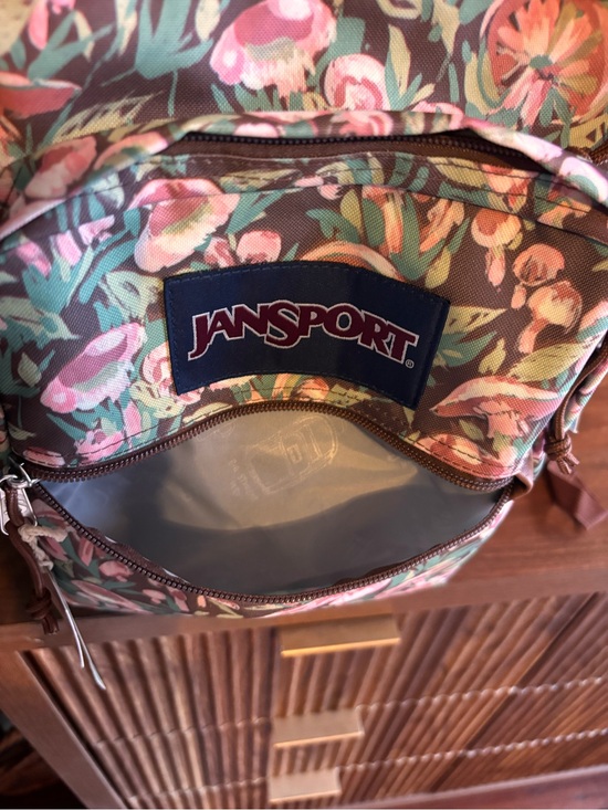 JanSport Floral Mushroom Backpack in Pink & Green. Back to school, fairy core main image 4
